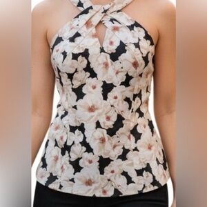 White House Black Market Floral Cross-Neck Blouse Size 10 Excellent Condition